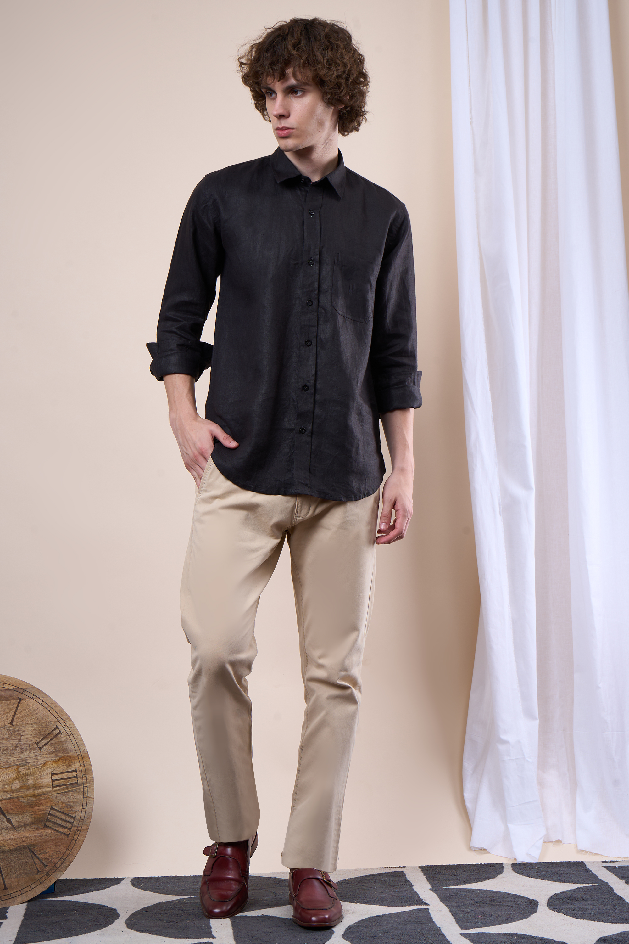 Black Royal Elephant  Printed Halfsleeves Cotton Shirt